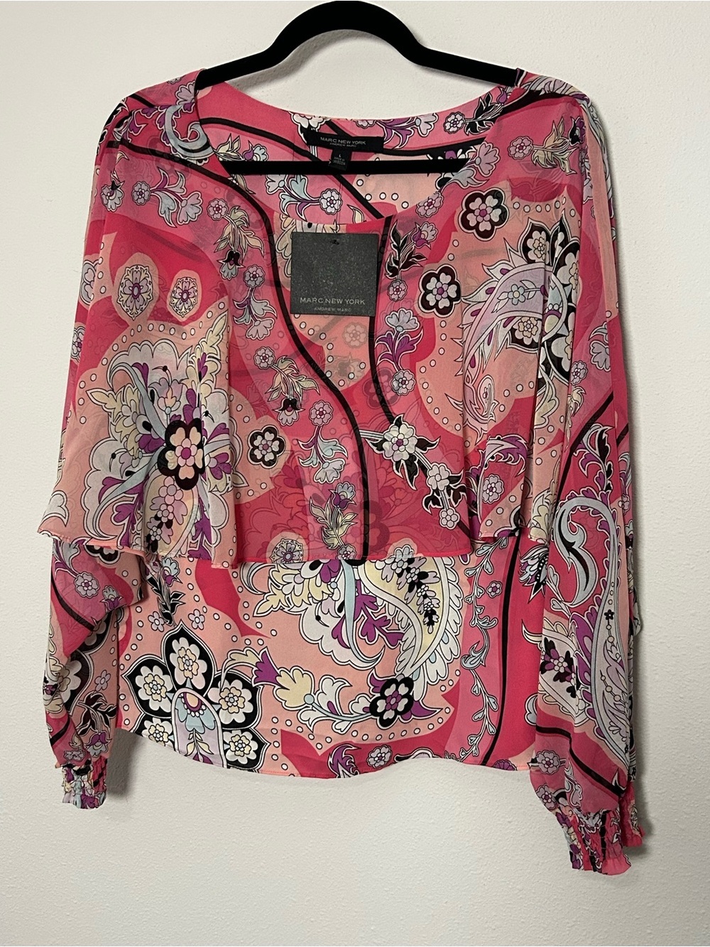 Marc New York Pink Paisley V-Neck Blouse